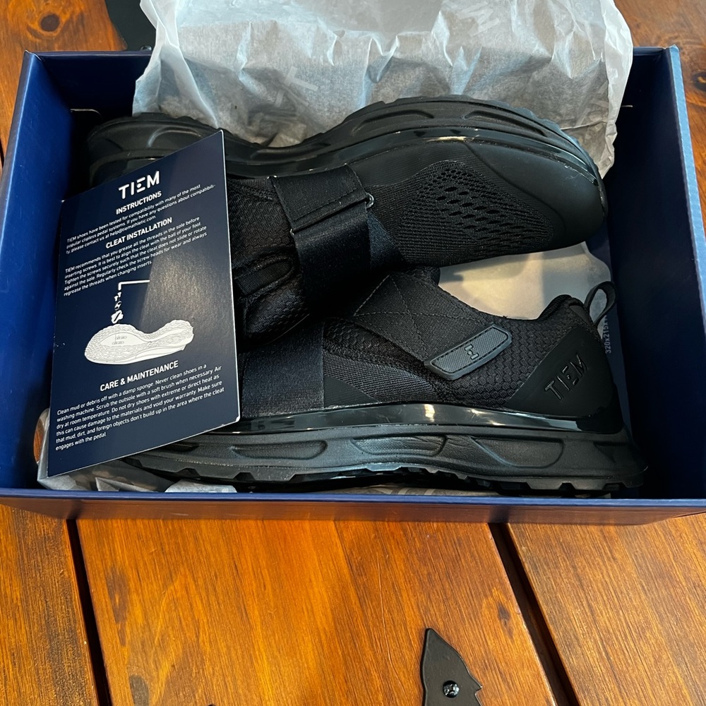 Brand new Tiem cycling shoes. Size 9 with clips installed
